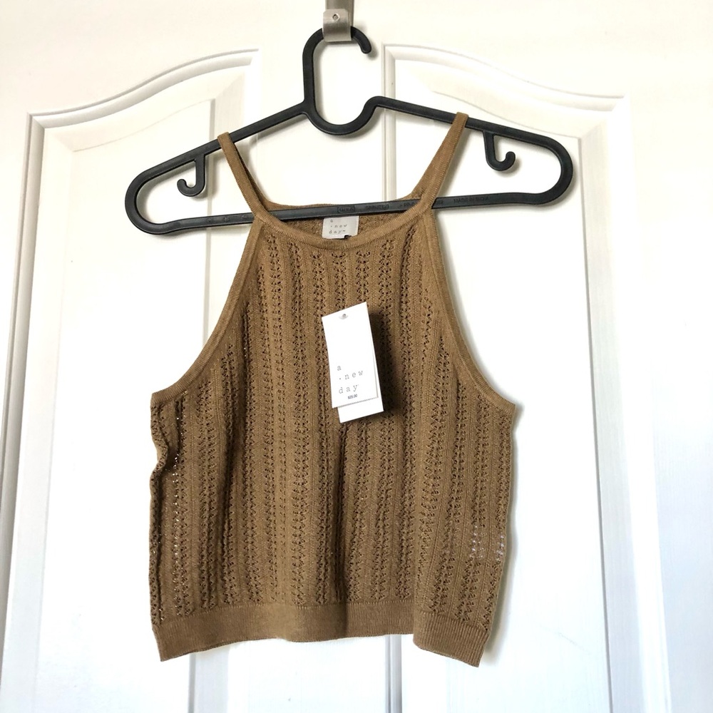 NWT a new day Camel Crochet Halter Tank Top 95% Cotton